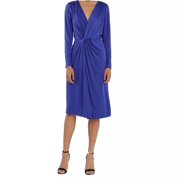 Maggy London Dresses & Skirts - Maggy London Dress Sapphire Blue Twist Front V Neck Midi Luxe Easy Care Size 10